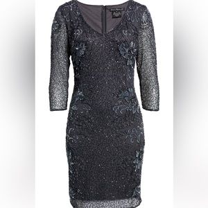 Pisarro Nights Gray Sequin Bodycon Dress V-neck Cocktail